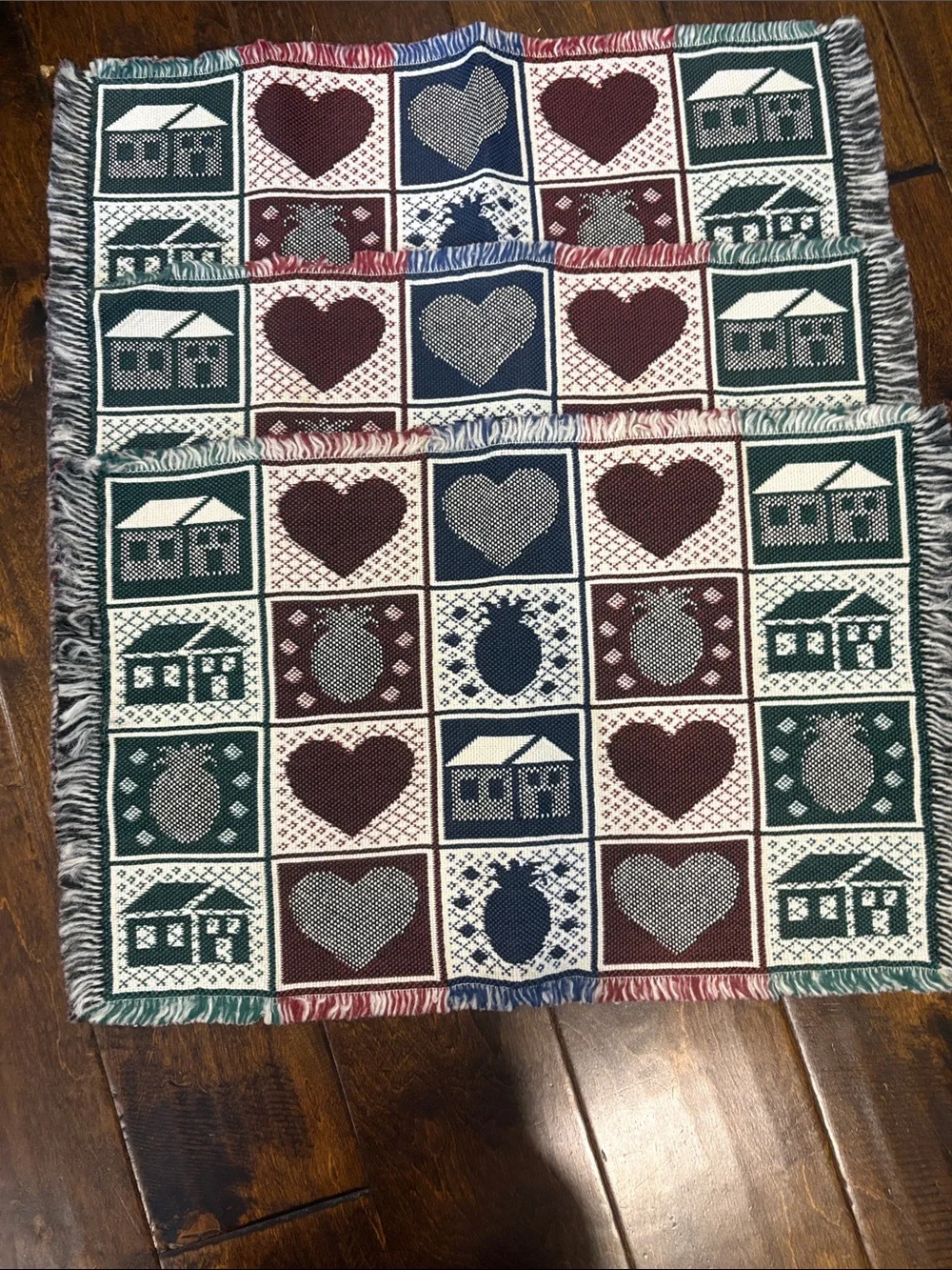Vintage Woven placemats with Heart and House Motif - set of 3